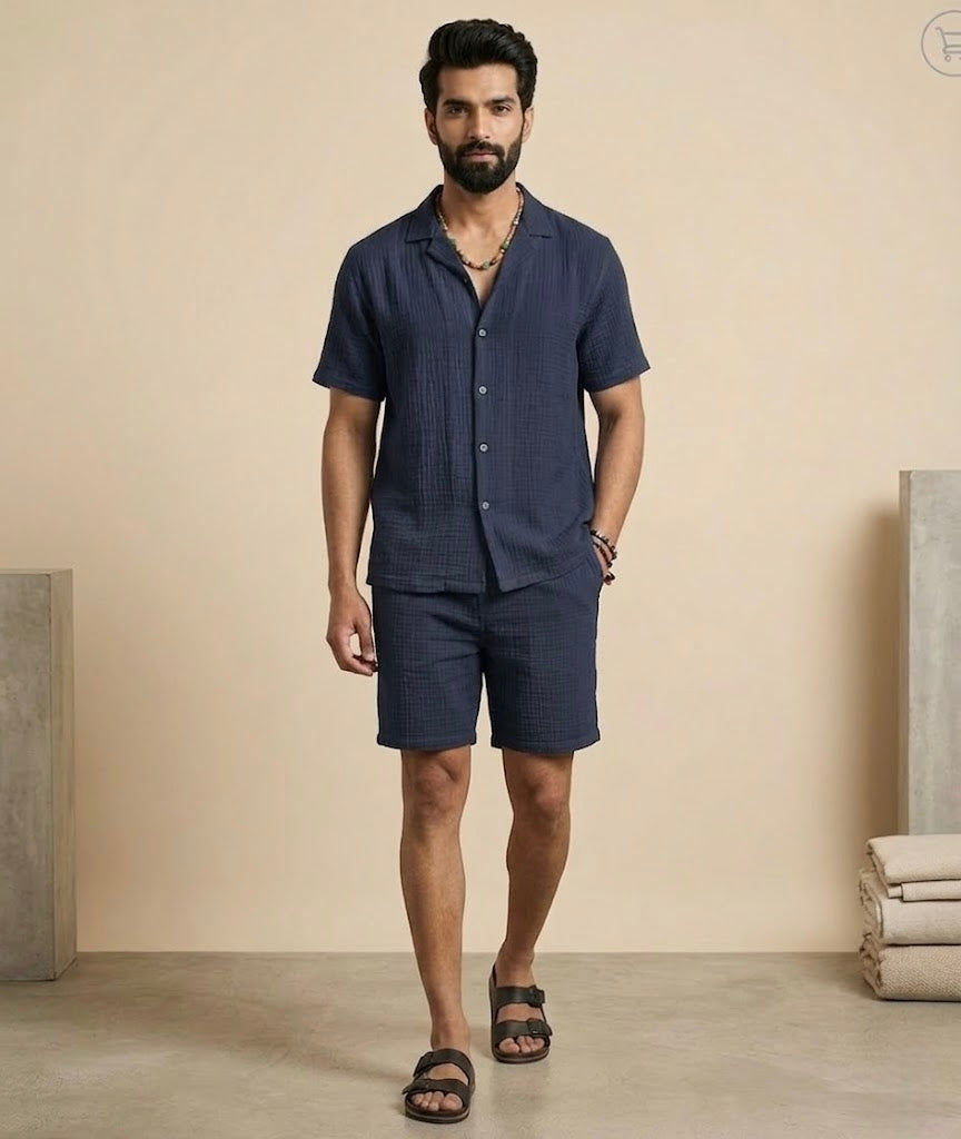 Half Sleeve Muslin Coord Set for Men