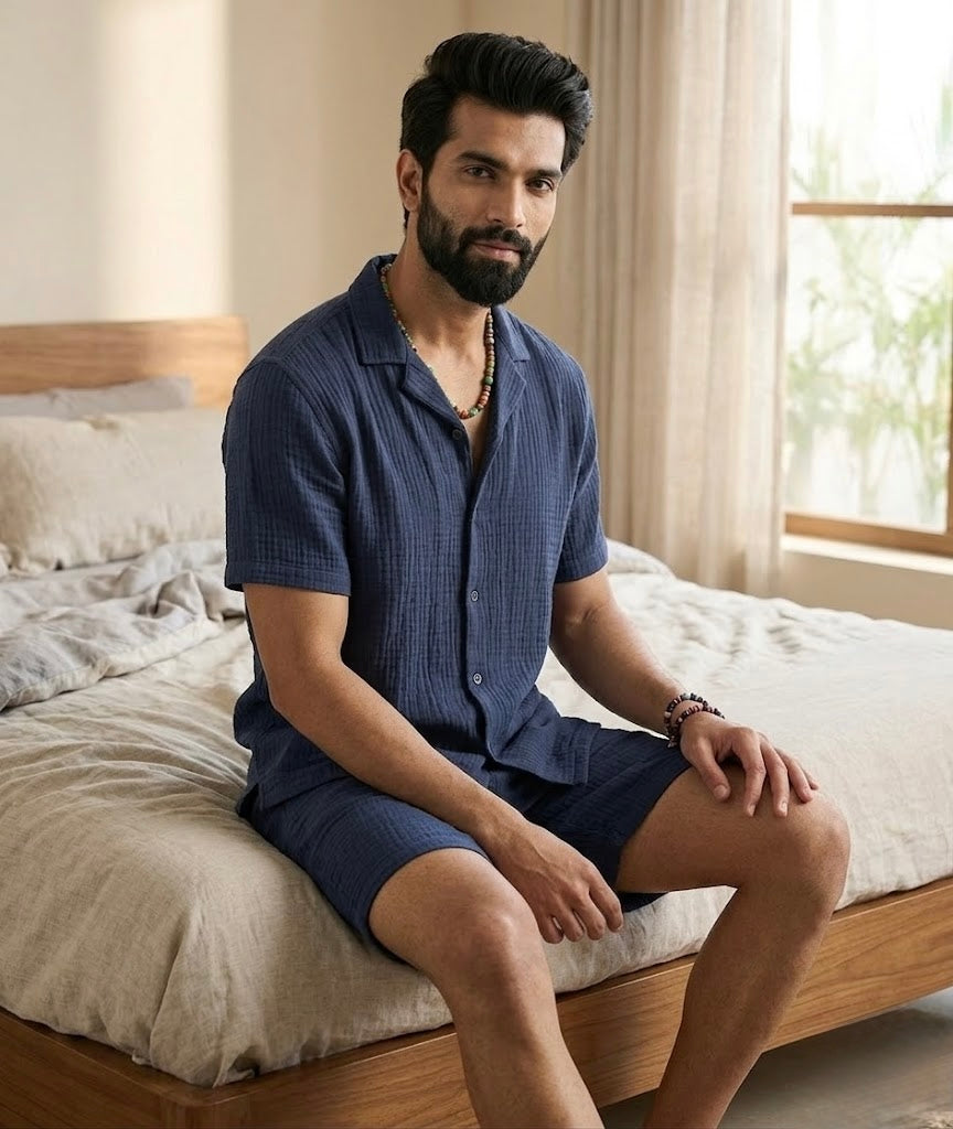 Half Sleeve Muslin Coord Set for Men