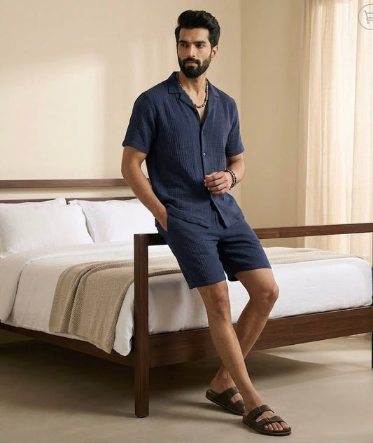 Half Sleeve Muslin Coord Set for Men