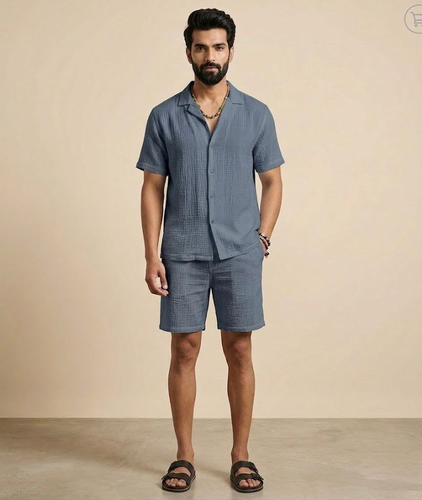 Half Sleeve Muslin Coord Set for Men