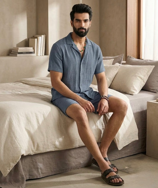 Half Sleeve Muslin Coord Set for Men