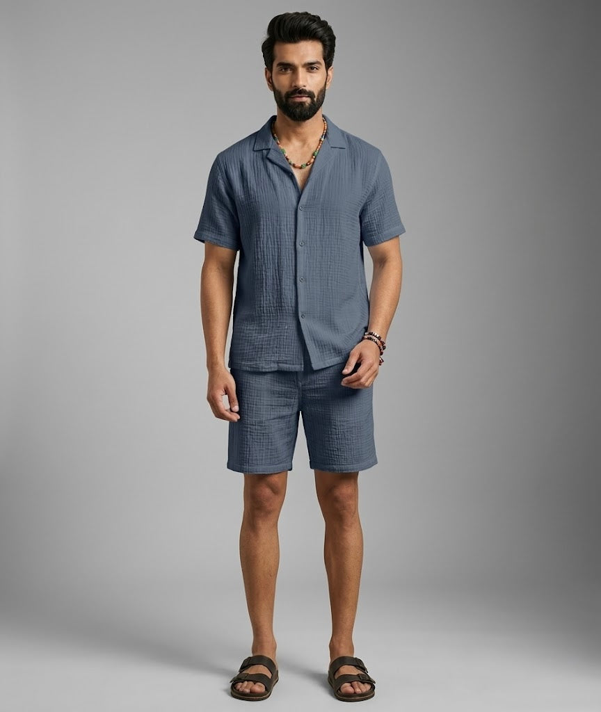 Half Sleeve Muslin Coord Set for Men