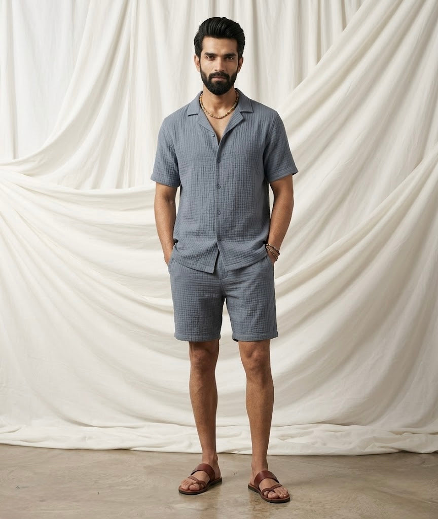 Half Sleeve Muslin Coord Set for Men