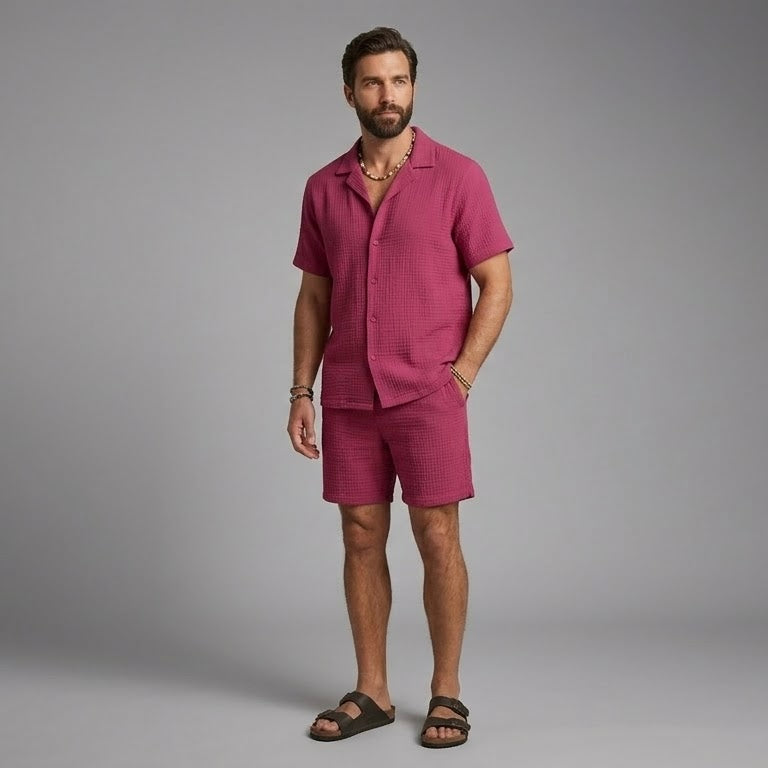 Half Sleeve Muslin Coord Set for Men