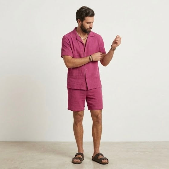 Half Sleeve Muslin Coord Set for Men