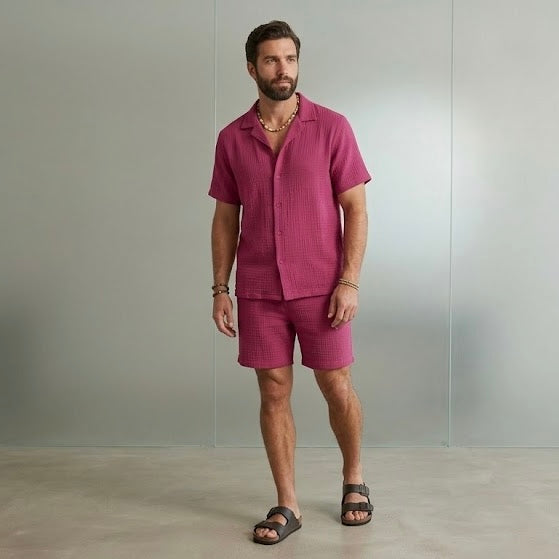 Half Sleeve Muslin Coord Set for Men