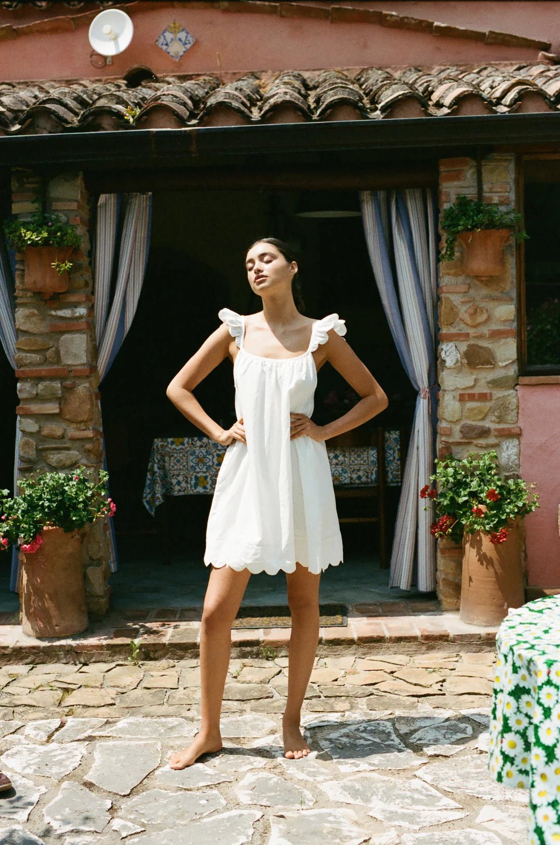 White Cotton Nightdress for Women | Ruffle Strap Babydoll Nightgown | Scalloped Hem Sleep Dress | Soft Cotton Sleepwear - Bella Babe by SK